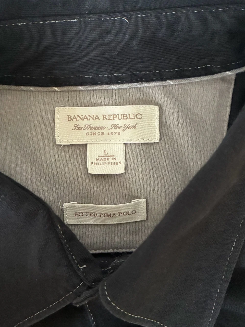 Banana Republic Luxury Touch Polo - Black with White Contrast Stitching Size L